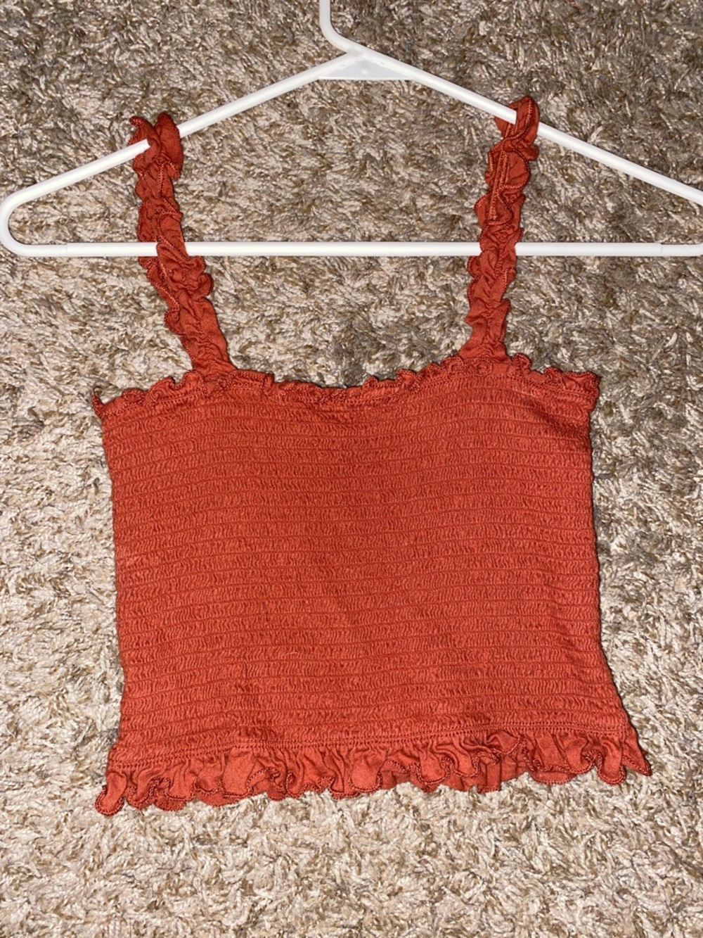 Bozzolo Rust Smocked Ruffle Crop Tank - Picture 3 of 4